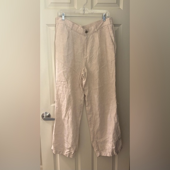 Land's End High Waisted Wide Leg 100% Linen Pants, Cream/Beige, Size 14 - Picture 1 of 11
